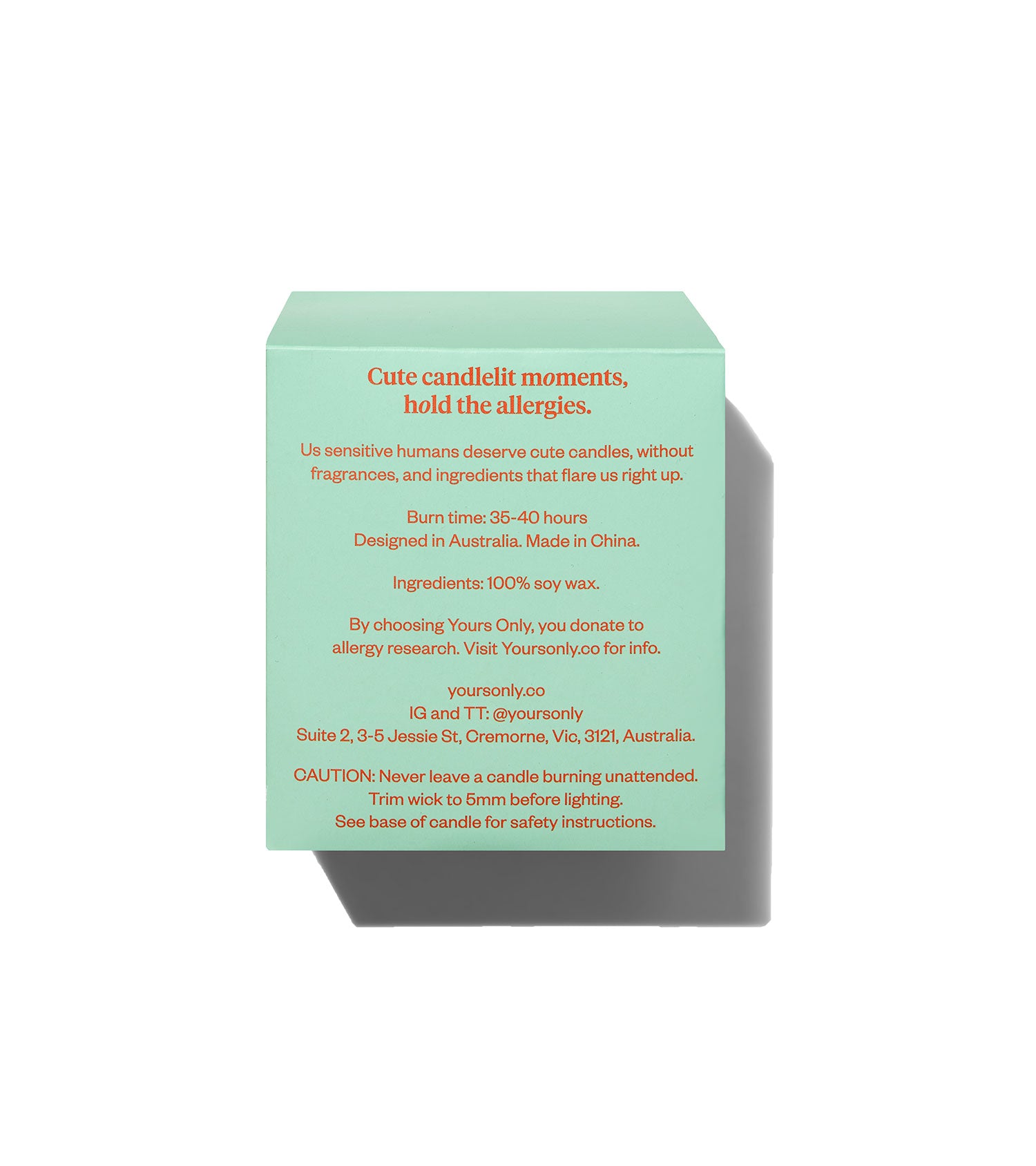 Candle box with product information and safety instructions