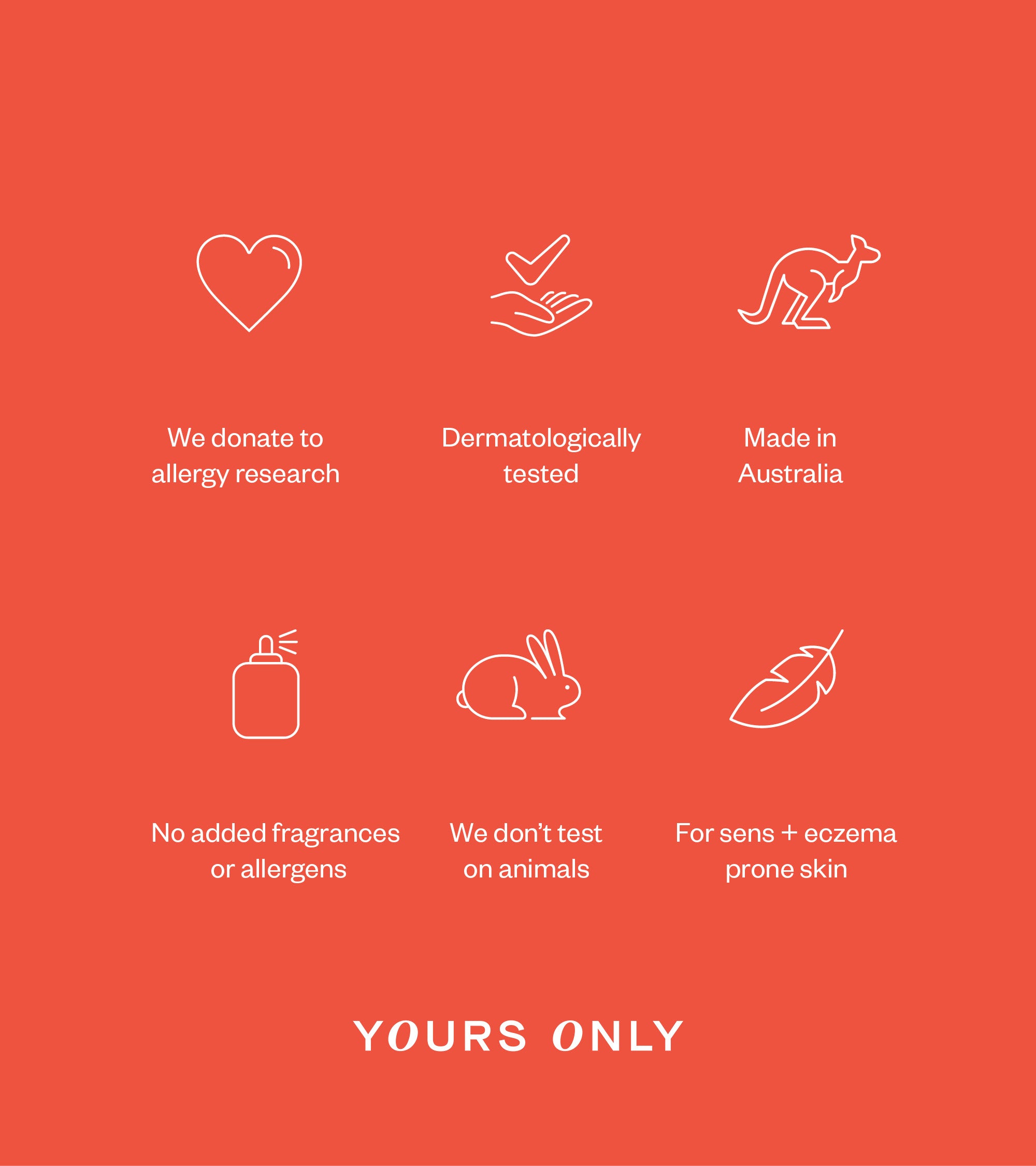 Certification icons and text on a red background with 'YOURS ONLY' branding.