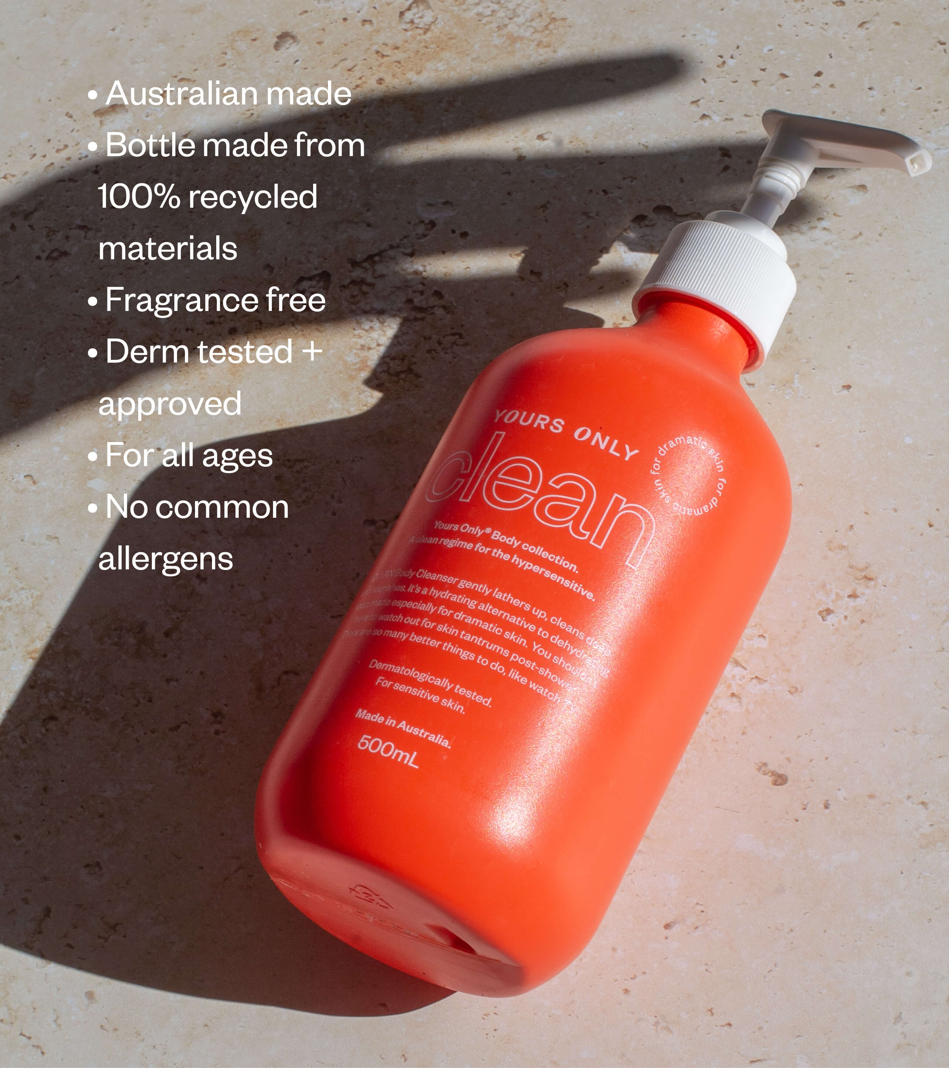 Clean 8 in 1 hair, face + body cleanser 500mL, Australian made, 100% recycled materials