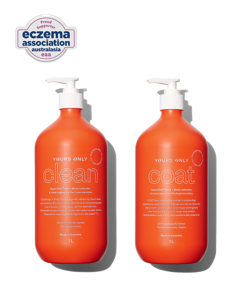 1L cleanser + moisturiser bundle with Eczema Association Australasia logo